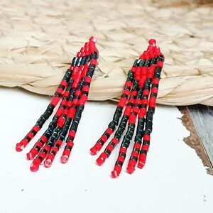 Beaded Fringe Stud Earrings, Seed Bead Jewelry, Mini Fringe Earrings, 2"